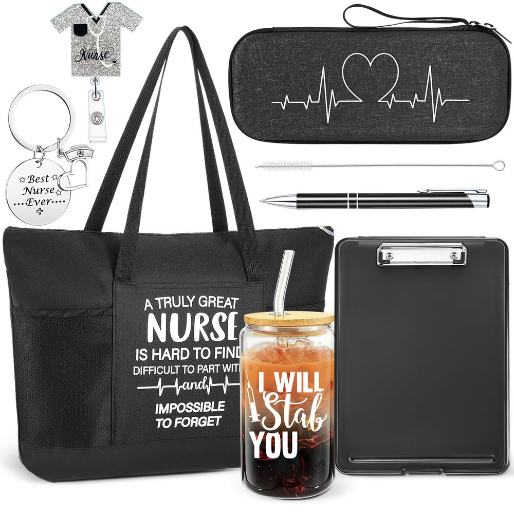 LemonRoad 7 Pcs Nurse Gifts Set Nursing Christmas Gift Rn Gifts for Nurse Week Accessories for Work Appreciation Gift for Nursing Graduation School Practitioner(Black)