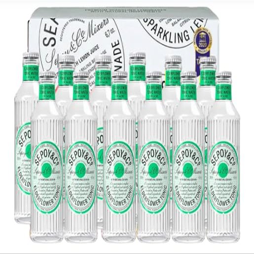 SEPOY & CO. Elderflower Tonic Water - 24 x 200ml | Low Calorie, Less Sugar | Pure Himalayan Water & 100% Natural Ingredients | Elderflower sourced from UK