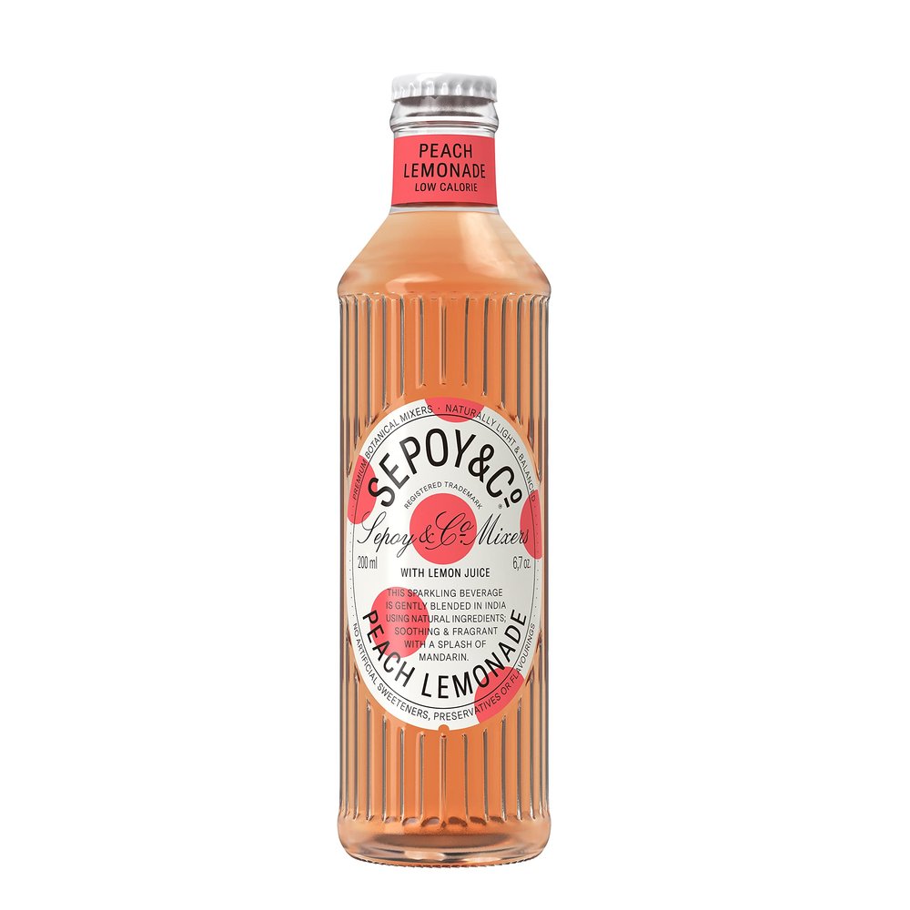 SEPOY & CO. Refreshing Peach Lemonade - 24 x 200ml | Low Calorie, Less Sugar, Ready To Drink | Pure Himalayan Water & 100% Natural Ingredients