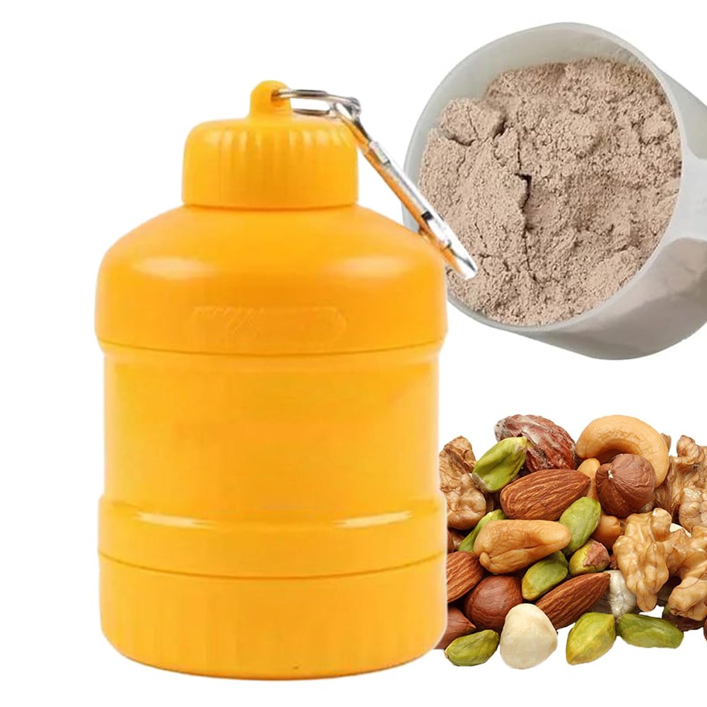 Dtaigou Powder Holder,with Carabiner Powder Case - Canister Shaker Portable Bin Storage Leak Proof Bottle for Bodybuilding Camping Workout Gym