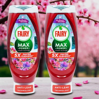 2 x 730ml Fairy Max Power Washing Up Liquid Mrs Hinchs Spring Edition - CHERRY BLOSSOM