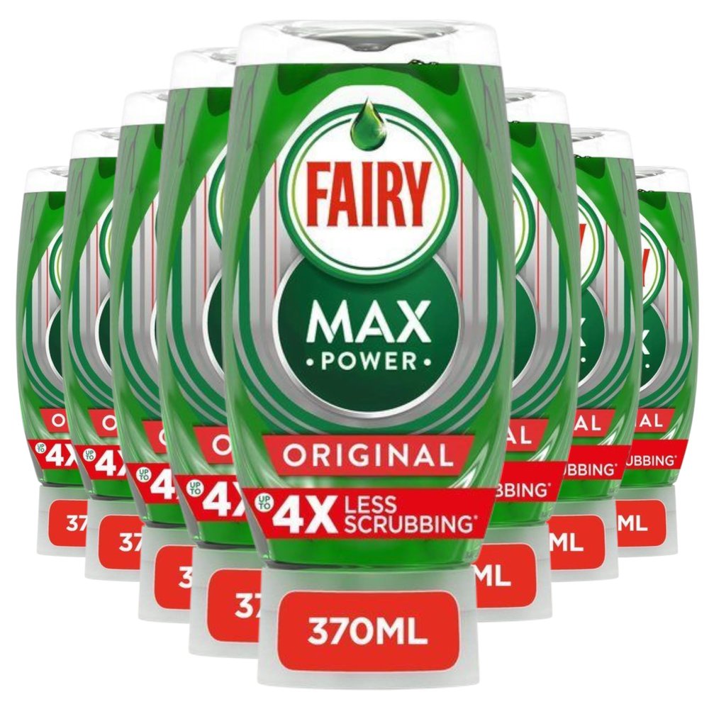 Fairy Max Power Hand Washing-Up Liquid Pack of 8 x 370ml | Easy & Effortless Cleaning for Oily Pots and Pans