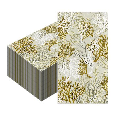100pcs Coral Guest Paper Napkins,Disposable Decorative Hand Towels Sea Fan Design Dinner Papers for Wedding Birthday Baby Shower Coastal Summer Party Bathroom Table Decor(Gold)