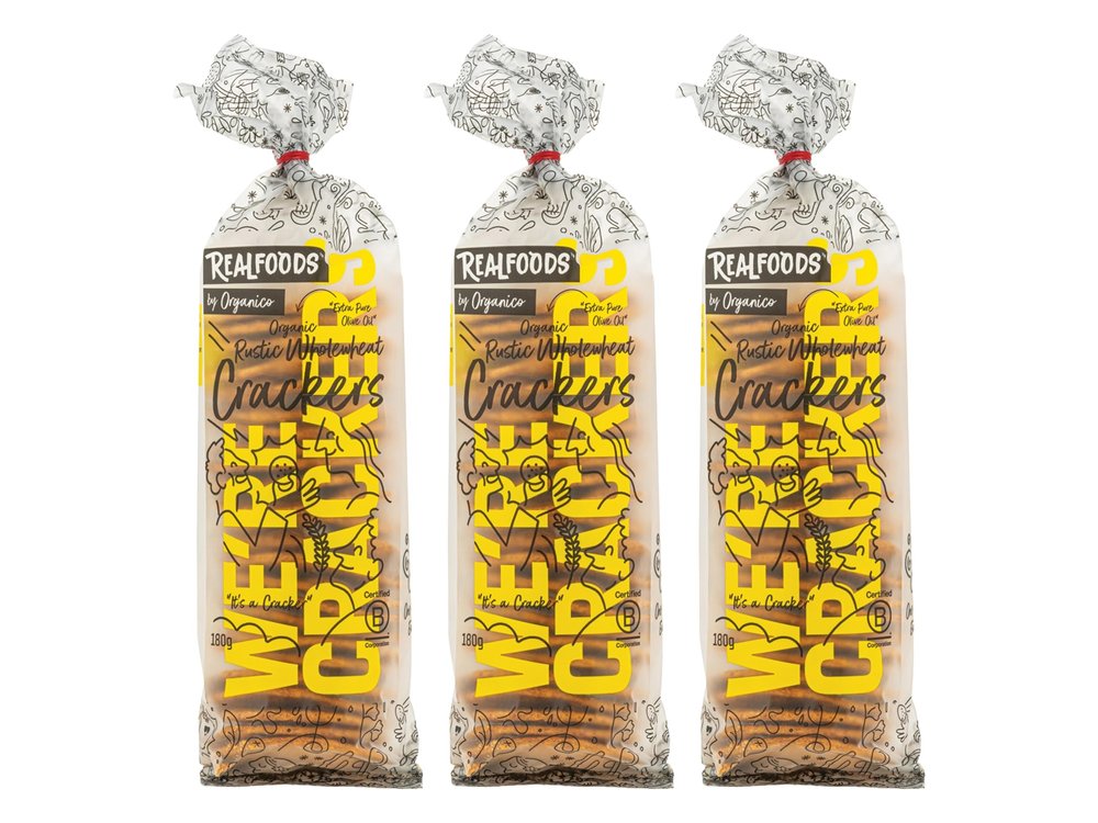 Realfoods by Organico | Organic Baked Wholewheat Crackers Traditional Seafarer Recipe from Northern Spain, 180g (Pack of 3)