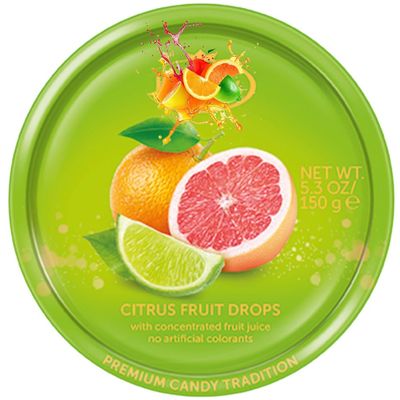 Assorted Fruit Flavoured Hard Boiled Sweets Tiin 150g Variety Pack with Wildberry, Citrus & Classic Fruit Drops Ideal for Gifting & Sharing - Klfy (8 x Tin, Citrus Fruit Drops)