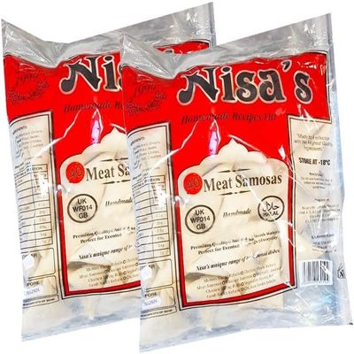 Nisa's Meat Samosa 40 Pieces Authentic Indian Style Frozen Snack Spicy and Crispy Halal Meat Filling Party Starter Ready to Fry 1790g Pack of 2