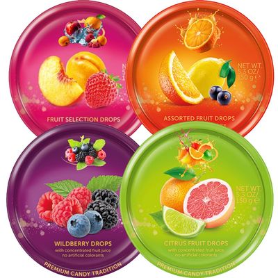 Assorted Fruit Flavoured Hard Boiled Sweets Tiin 150g Variety Pack with Wildberry, Citrus & Classic Fruit Drops Ideal for Gifting & Sharing - Klfy (2 x Tin, Random Mixed Tin)