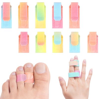 10 Pcs Toe Wraps for Hammer Toes & Broken Toes - Adjustable Toe Cushioned Bandages, Crooked/Overlapping Toe Straightener, Reusable Elastic Support Tape (Rainbow Colour, Size S+L)