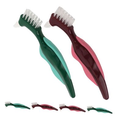 DEARMAMY 6pcs Double Sided Denture Brush with Non Slip Handle for Seniors Hard Bristle False Teeth Cleaner for Daily Oral Care and Gum Massage Convenient Home Use