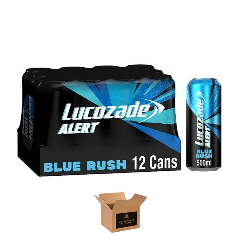 Energy Drink Bottles Sparkling Glucose Energy Boost Flavoured Drinks Classic Carbonated Refreshing Drink for Sports, Work, Study & Hydration (Lucozade Alert Blue Rush 500ml x 12Pack)