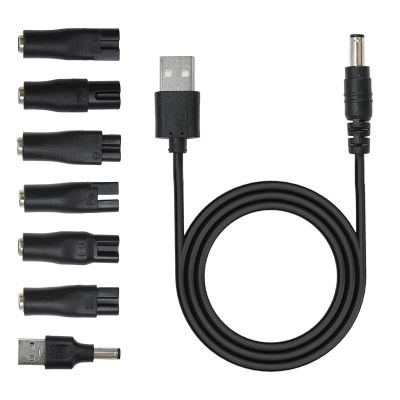 7-Piece Universal Electric Shaver Charger Kit, Black Razor Charger Cord Compatible with Philips, Wahl, Braun & More, USB Shaver Charger Cable for Men's Razors & Trimmers, Bathroom & Travel Essential.