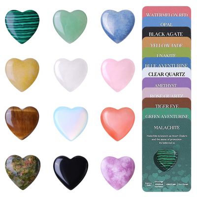 12Pcs Heart-Shaped Healing Crystals - Crystal Gifts for Women & Men,Crystals And Healing Stones, Spiritual Wellness Stones, Thoughtful Present for Mindfulness, Meditation, Energy Healing