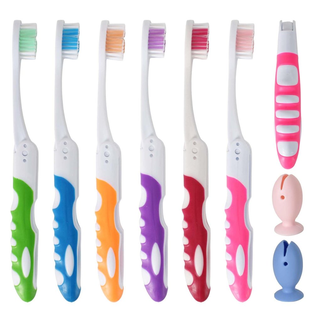 12 Pcs Travel Toothbrushes,Folding Toothbrush with Built-in Cover, Cute Silicone Protective Cover,Collapsible Multi Color Travel Toothbrush Kit for Hiking, Camping, Traveling