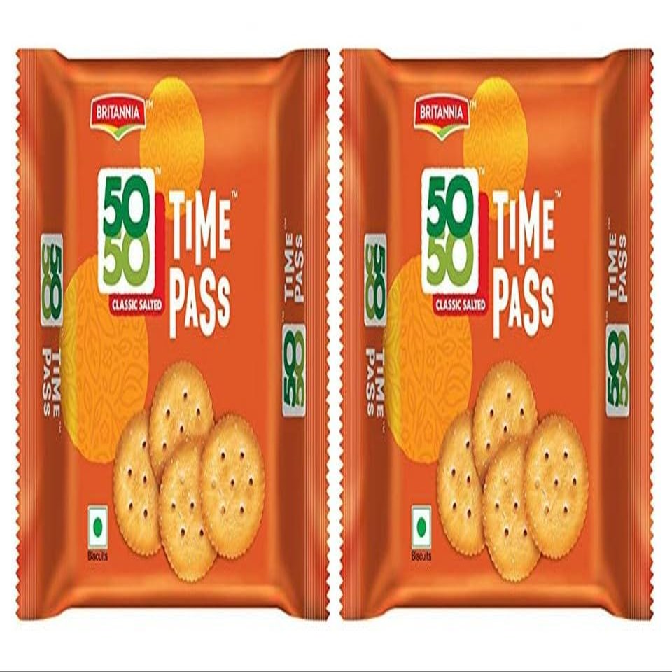 50-50 Time Pass Family Pack 160g - Sweet and Salty Biscuits - 50-50 Family Sharing Crackers- Crispy and Crunchy Anytime Snack (Pack of 2)