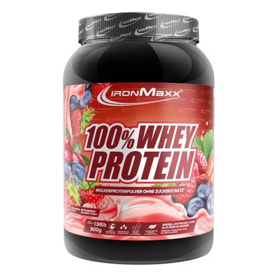 IronMaxx 100% Whey Protein Powder 900g - Red Berry Fusion | High Protein Shake with BCAAs & EAAs | Low Carb & Low Sugar Whey | Ideal for Muscle Gain, Diet & Fitness