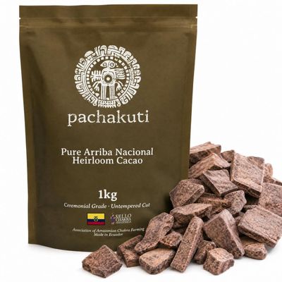 Pachakuti Cacao - Authentic Stone Ground Ceremonial Grade Artisan Chunks - 100% Pure Arriba Nacional Heirloom Cacao - Ethically Sourced from the Ecuadorian Amazon - Chakra Farmed - 1kg