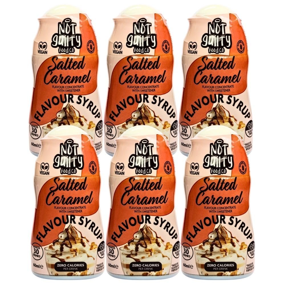 Not Guilty Zero Calorie Barista Salted Caramel Syrup Concentrate 60ml x 6, Sugar & Fat Free, Vegan Sweetener - Perfect for SkinnyCoffees and Shakes with Welari Thank You Card | (6 Pack)