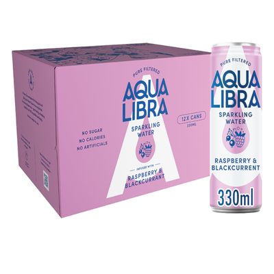 Aqua Libra Sparkling Water Raspberry & Blackcurrant 330ml (Pack of 12 Cans)