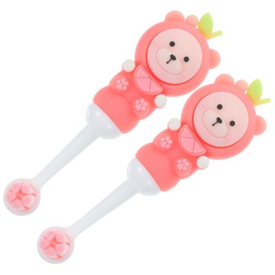 DECOMELODY 2pcs Soft Bristle Kids Toothbrush for Toddlers Age 0-9, Cute Bear Round Head Children Toothbrush, Manual Pink Fruit Design for Gentle Cleaning