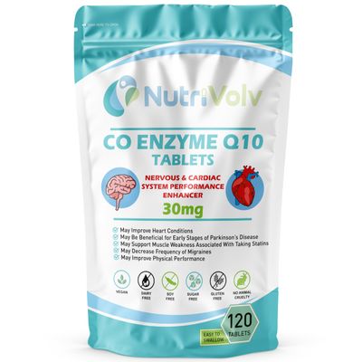 Ubiquinone Co Enzyme Q10 30mg | 120 Tablets | Vegan Friendly | Naturally Fermented High Absorption Coenzyme CoQ10 | Popular for Statin Users | Oxidative Stress Protection | Made in UK | by NutriVolv