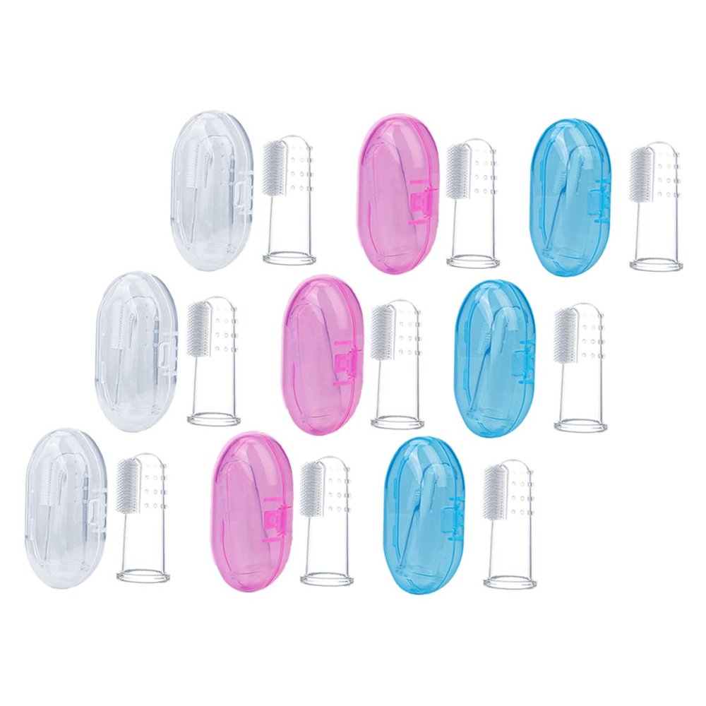 WEKAMOS Baby Finger Toothbrush 9pcs Set Silicone Soft Infant Toddler Oral Cleaner with Tongue Cleaner and Storage Box for 0-3 Years Baby Dental Care