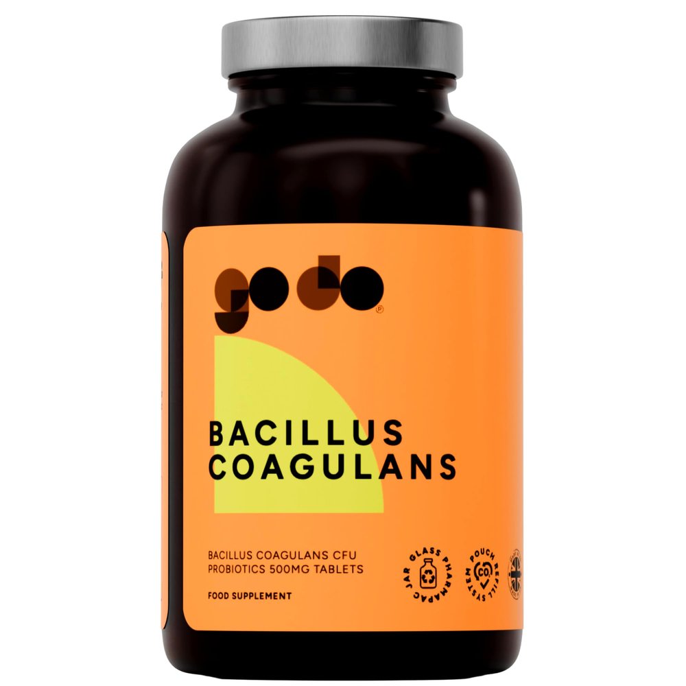 Bacillus Coagulans Spore Based Probiotics for Gut Health 500 Million CFU Live Tablets in Refillable Glass Jar - 360 Tablets - Plastic Free Food Supplement Made in UK Godo