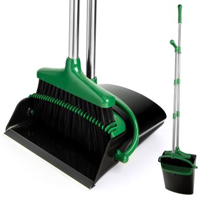 XXFLOWER Broom and Dustpan Set, Long Handle Lightweight Dustpans with Broom Combo for Home Sweeping for Room Kitchen Office Black Green