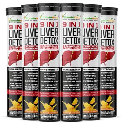 Vitaminnica 9-in-1 Liver Detox - 120 Effervescent Tablets - Orange Flavour | Advanced Liver Cleanse & Support Formula with Silymarin, Dandelion, Turmeric & More | Promotes Detox, Digestion & Energy