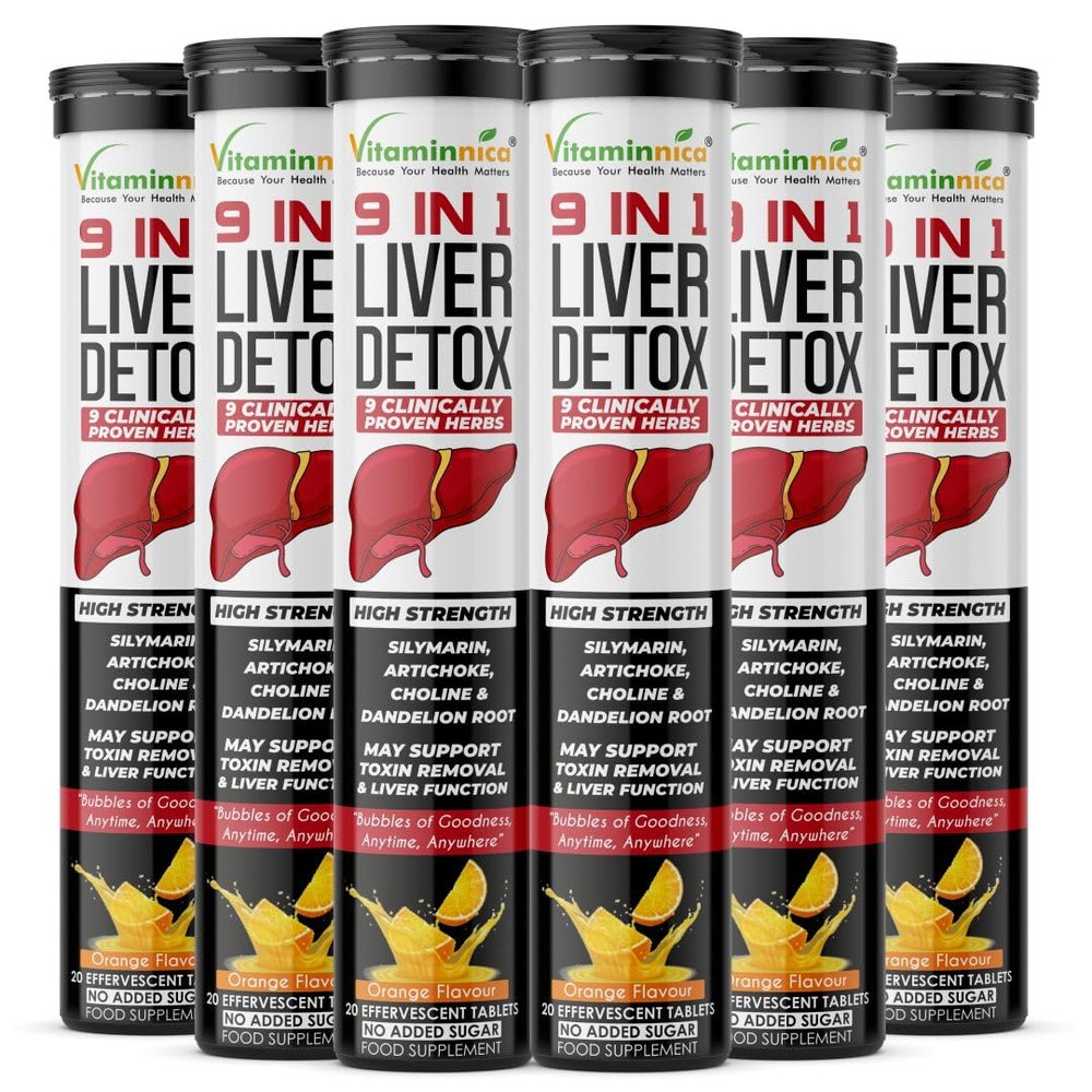 Vitaminnica 9-in-1 Liver Detox - 120 Effervescent Tablets - Orange Flavour | Advanced Liver Cleanse & Support Formula with Silymarin, Dandelion, Turmeric & More | Promotes Detox, Digestion & Energy