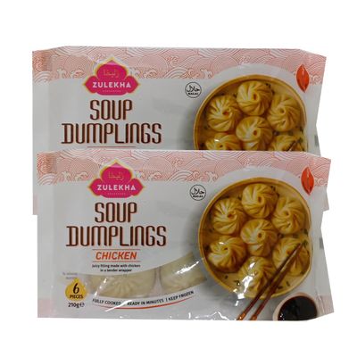 Zulekha's Soup Dumplings Chicken 210g Juicy Filling Made with Chicken in a Tender Wrapper Fully Cooked, Ready in Minutes Pack of 2