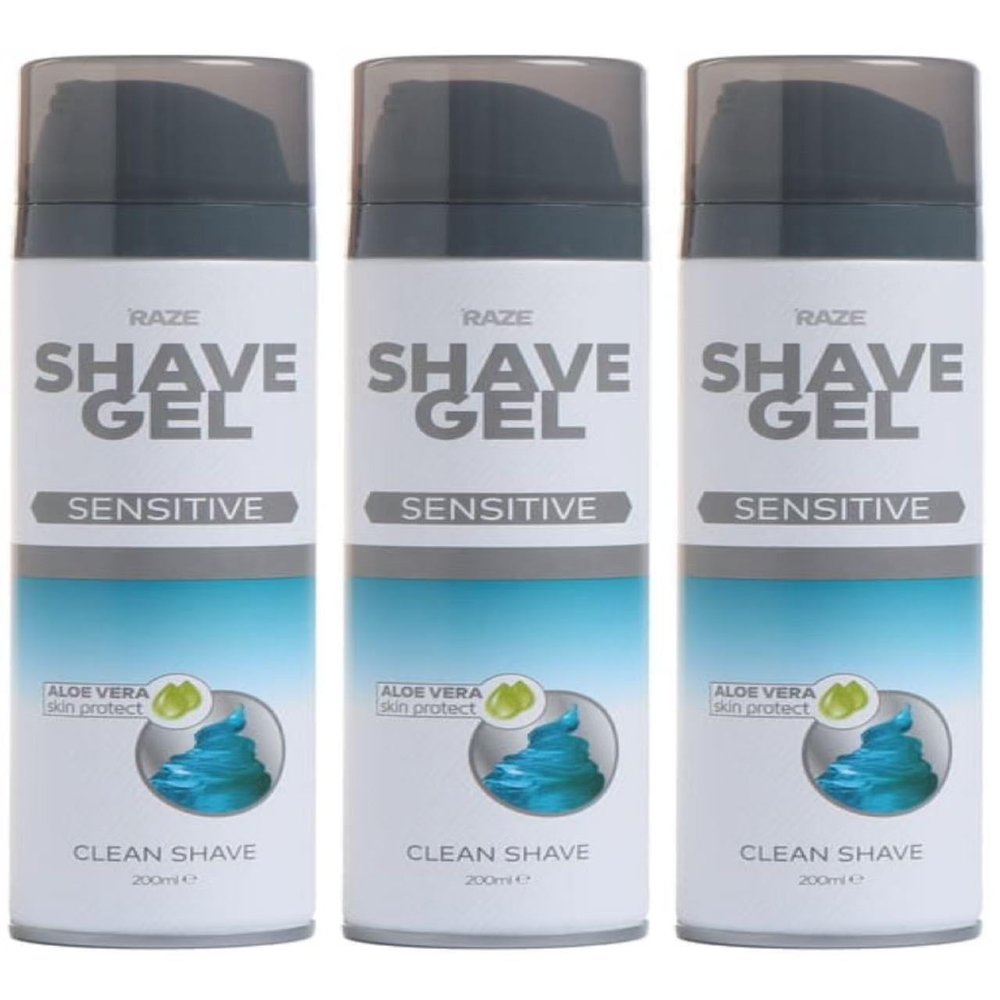 3 Rze Shave Gel - Sensitive | With Aloe Vera - Clean Shave | 200mL Each [Total 600mL]