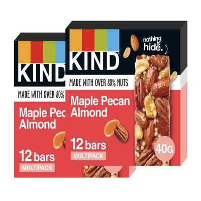 KIND Bars, Gluten Free Snack Bars, Maple Pecan Almond, High Fibre, Healthy Snack, No Artificial Colours, Flavours or Preservatives, Multipack 24 x 40g
