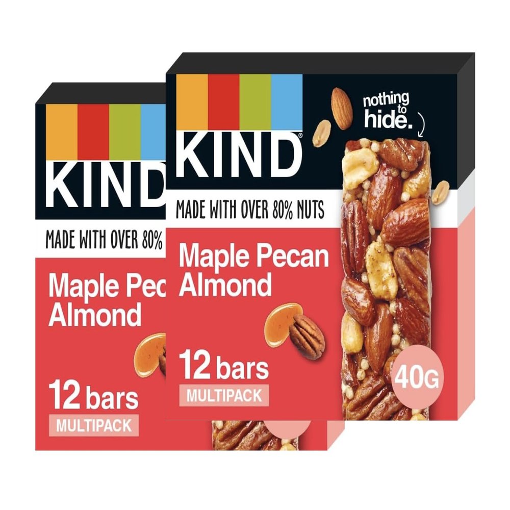 KIND Bars, Gluten Free Snack Bars, Maple Pecan Almond, High Fibre, Healthy Snack, No Artificial Colours, Flavours or Preservatives, Multipack 24 x 40g