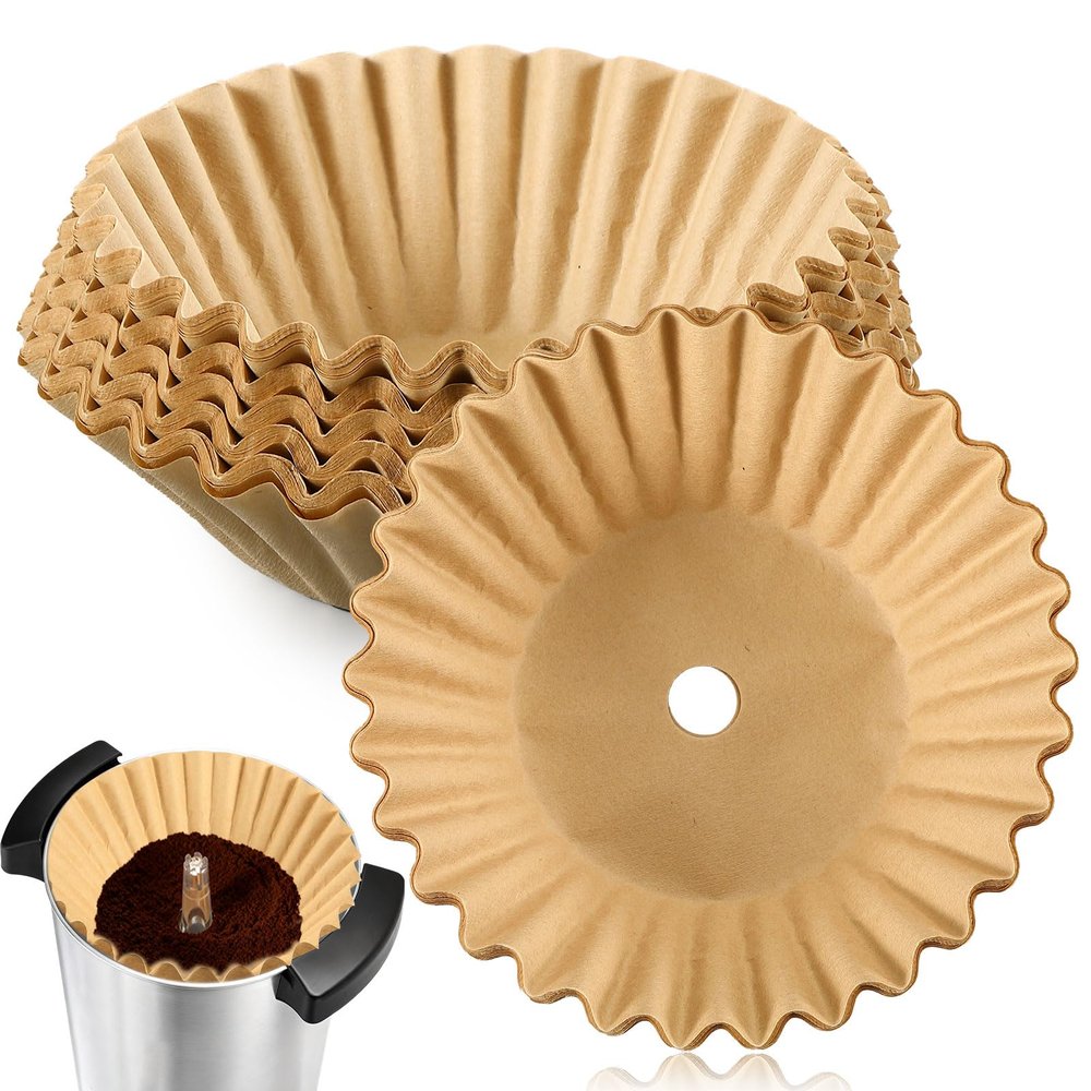 Feifeiya 100 Pcs Pre-Punched Holes Coffee Filters for 100 Cup Coffee Urn Brewing Basket & Hot Beverage Dispenser 9.8 x 4.3 Inch Disposable Natural Wood Pulp Paper Filters with Tall-Sided Design