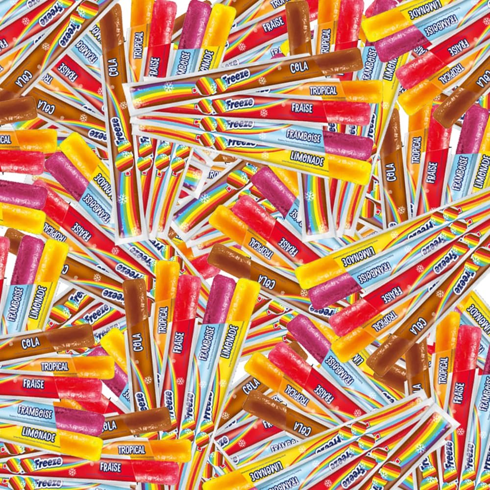 Assorted Flavour Freeze Pops 45ml Strawberry, Raspberry, Lemon, Cola & Tropical Ice Lollies with Sugar & Sweetener - Mfrz (90 x Pops)