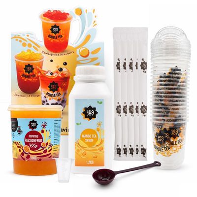 TeaJoy Fruit Bubble Tea Party Kit (20 Drinks) Party Kit Mango Boba with Passionfruit Juice | Just Add Water & Ice | Vegan-Friendly & Fun | Fruit Tea with Pearls & Boba Straws | Sip. Pop. Joy.