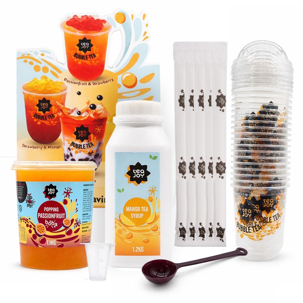 TeaJoy Fruit Bubble Tea Party Kit (20 Drinks) Party Kit Mango Boba with Passionfruit Juice | Just Add Water & Ice | Vegan-Friendly & Fun | Fruit Tea with Pearls & Boba Straws | Sip. Pop. Joy.
