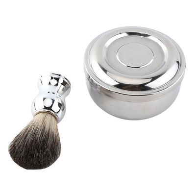 Alloy Shaving Soap Mug Bowl with Lid Silver Handle Faux Badger Hair Brush Men Shave Tool Kit
