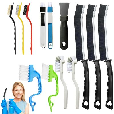 16 Pcs Crevice Cleaning Brush Set, Hard Bristle Gap Cleaning Tools with Scrapers & Wire Brush for Kitchen, Bathroom, Oven, Window Track, Tile Grout, Narrow Corners Cleaning