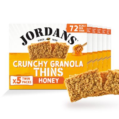 Jordans Granola Thins Oat Cereal Bar - Honey - British Baked Source of Fibre Crunchy Snack Bars - No Artificial Flavours or Preservatives - Pack of 6 x 5 x 32g