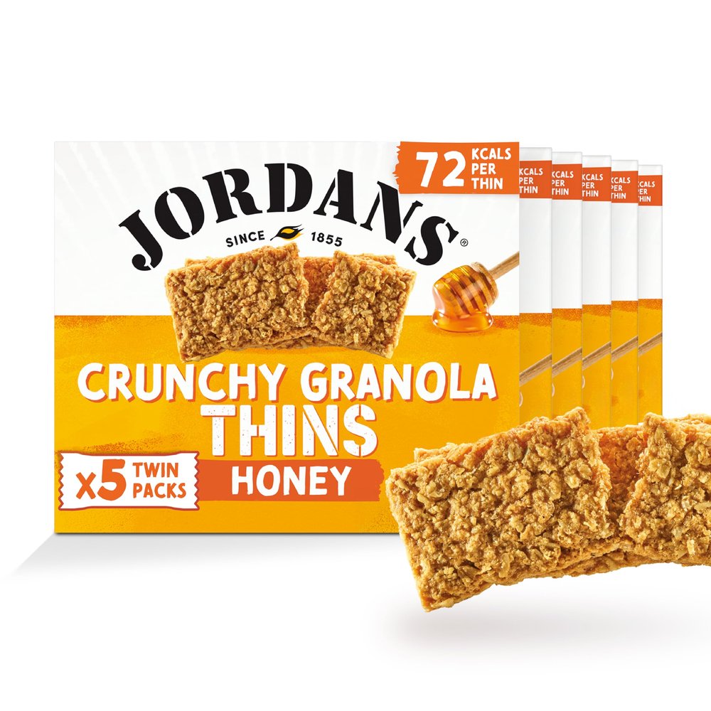 Jordans Granola Thins Oat Cereal Bar - Honey - British Baked Source of Fibre Crunchy Snack Bars - No Artificial Flavours or Preservatives - Pack of 6 x 5 x 32g
