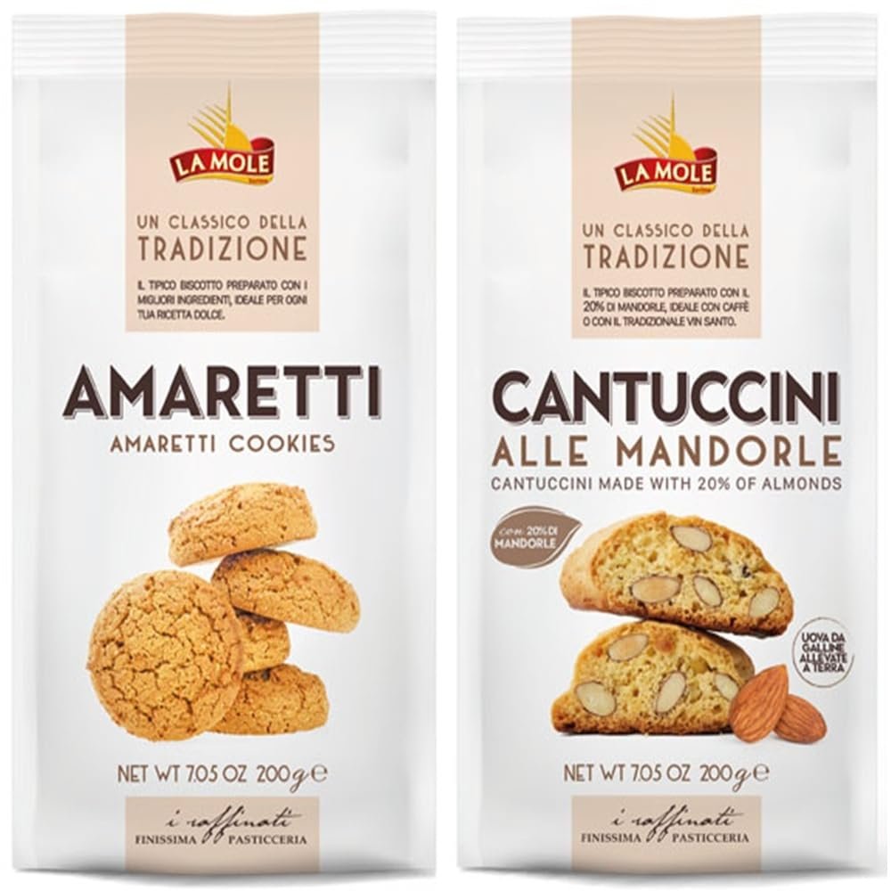 La Mole - Italian Biscuits Selection | Amaretti (200g) & Cantuccini (200g) | Gourmet Artisan Italian Biscuits | Made in Italy