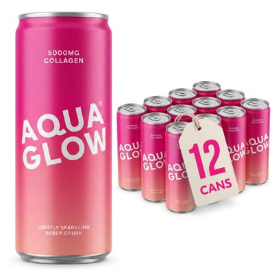 AQUA GLOW Sparkling Collagen Drink, Berry Crush, 5000mg VERISOL, 12 x 250ml
