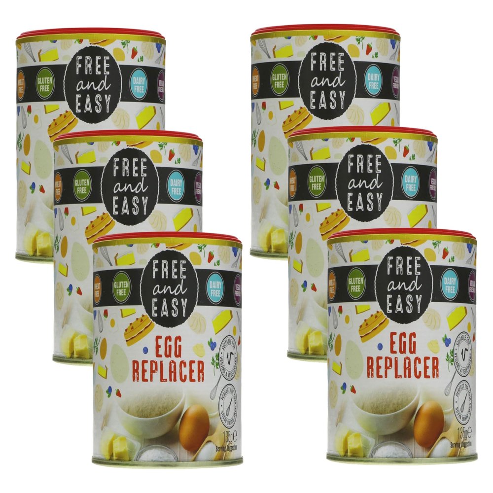 Free&Easy | Egg Replacer - 135g | Gluten-Free & Vegan | Plant-Based Egg Substitute for Baking, Cakes, Pancakes, Meringues | Low Fat, No Added Sugar | from SuperfoodUK (Pack of 6)
