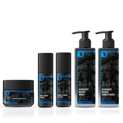 The Mountain Beard Care Kit for Men Day & Night Oil, Balm, Wash & Conditioner Hydrates, Softens & Styles Natural, Vegan & Cruelty-Free 5-Piece Set