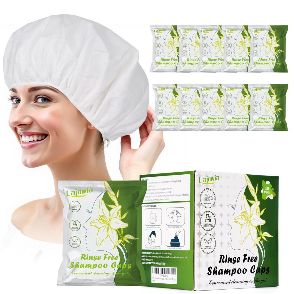 Waterless Shampoo Caps for Bedridden Patients and Elderly Rinse Free Hair Washing Shower Caps for Post-operative Procedures Hospital Camping Pack of 10