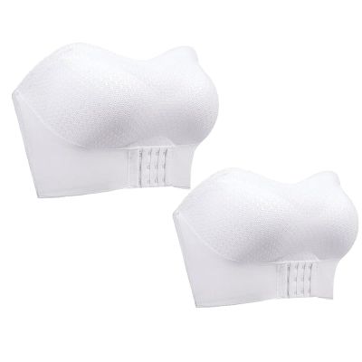 White Seamless Strapless Bras for Women 2PC Front Fastening Bra Stretchy Non-Slip Tube Bralettes Mesh Comfy Bandeau Tube Tops Sexy Bust Bustier Underwear