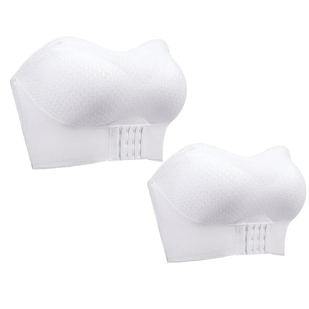 White Seamless Strapless Bras for Women 2PC Front Fastening Bra Stretchy Non-Slip Tube Bralettes Mesh Comfy Bandeau Tube Tops Sexy Bust Bustier Underwear