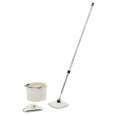 Spin Mop and Bucket, Spinning Mop Bucket Kit with 5 Fiber Pads, 2 Types of Mop Heads,360 Rotatable, Separates Dirty and Clean Water, for Cleaning Floor and Ceramic Tile (White)