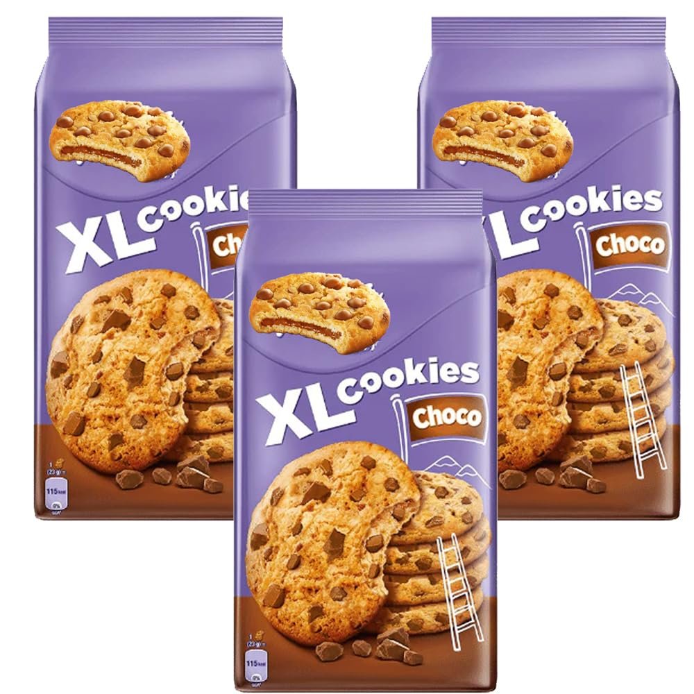 XL Cookies Choco & Hazelnut 184g Large Soft Cookiies with Creamy Chocolate & Crunchy Hazelnuts - Mk (3 x Bag, Choco Cookies)